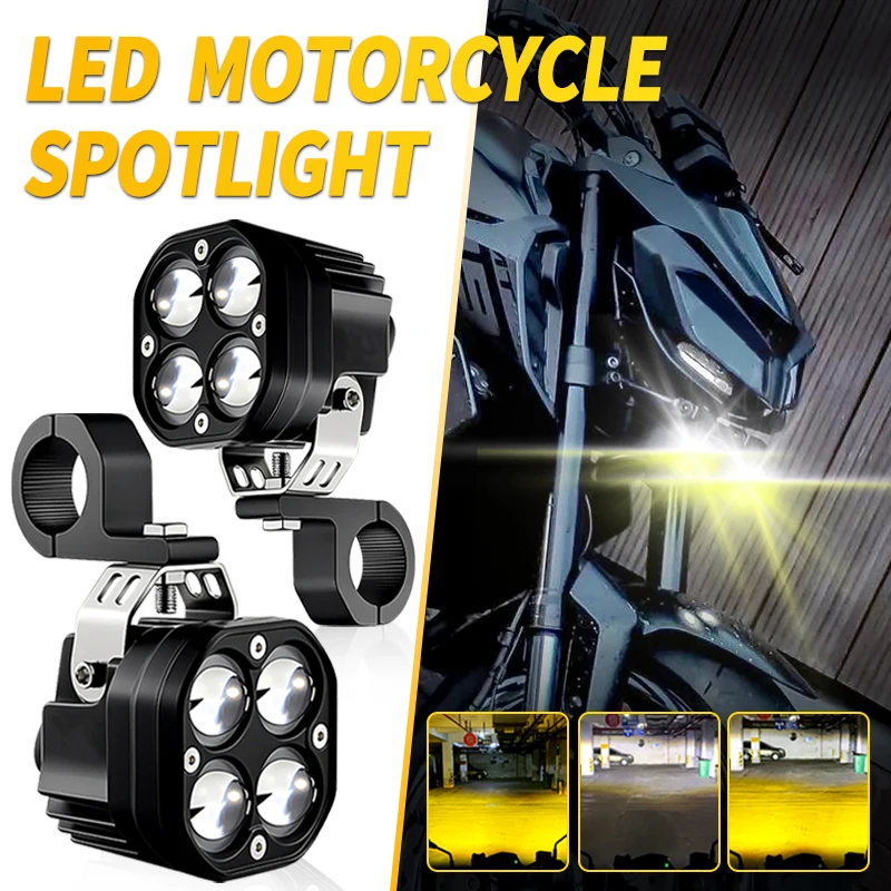 

Для YAMAHA MT09 MT07 MT 07 09 MT1 Универсальная светодиодная фара для мотоцикла, двухцветная мигалка, противотуманная фара, светодиодная вспомогательная фара 12 В