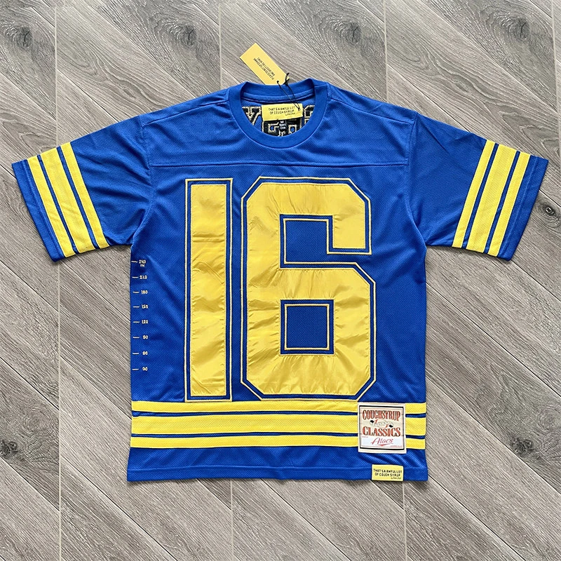 American Trend THAT'S A AWFUL LOT OF COUGH SYRUP T-shirt Splicing Embroidery Mesh Short Sleeves Breathable Sports Suit