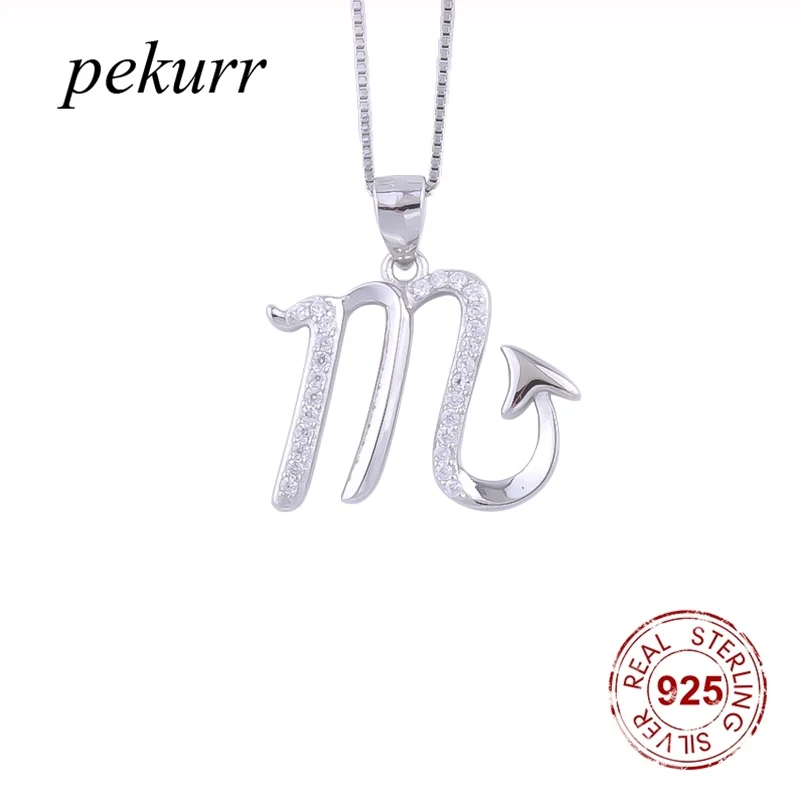 Pekurr 925 Sterling Silver Scorpio Zircon Horoscope Necklaces For Women Constellation Pendant Zodiac Sign Letter M Fine Jewelry