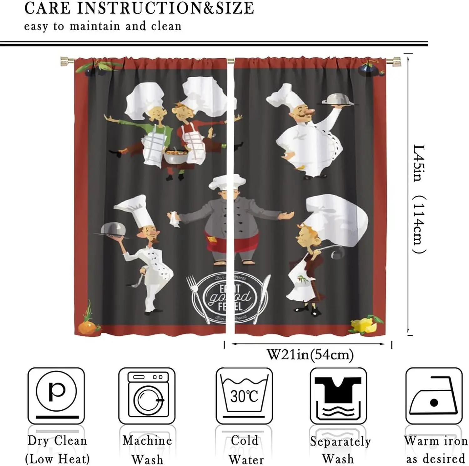 Chef Kitchen Curtains Retro Cartoon Cook Funny Design Polyester Fabric Window Treatments for Bedroom Living Room Kitchen Café