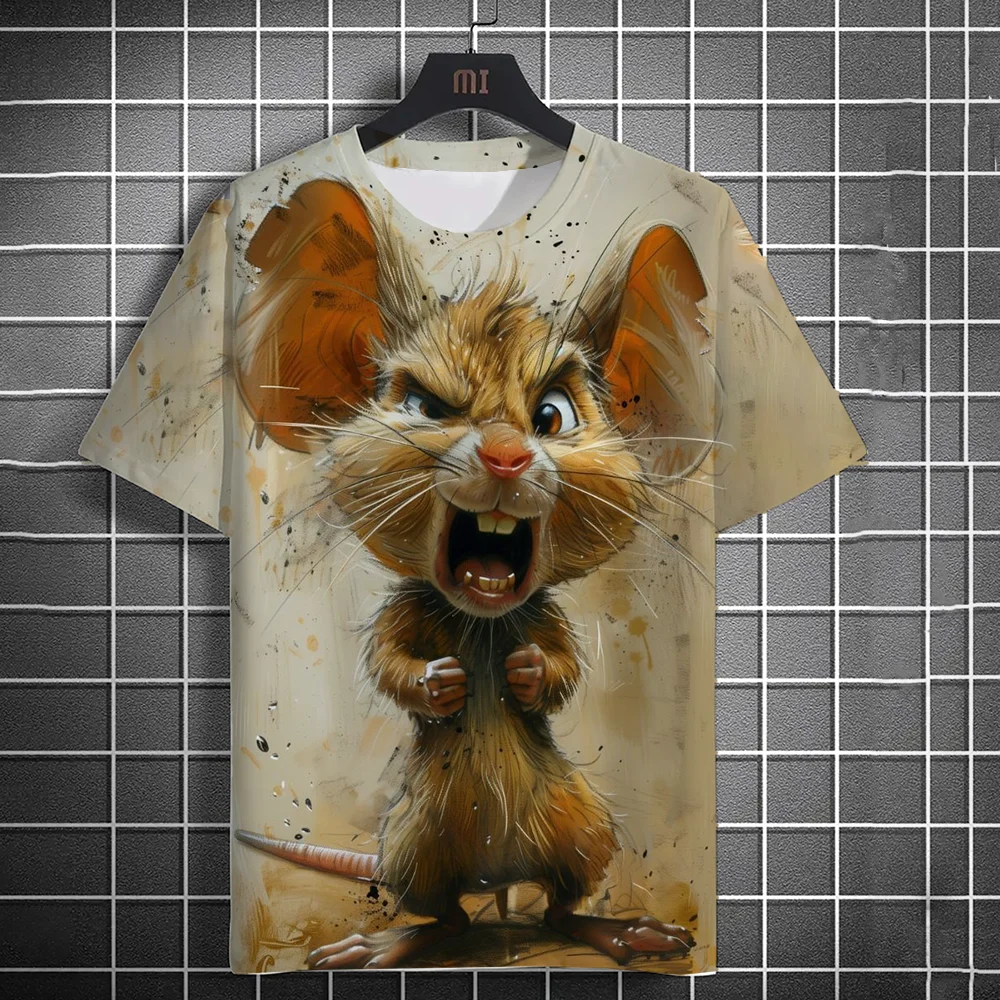 Funny Mouse Graphic T-Shirt Fashion Animal 3D Printed T-Shirts Summer Loose Short Sleeve Tee Tops Casual O-Neck Men's Clothing