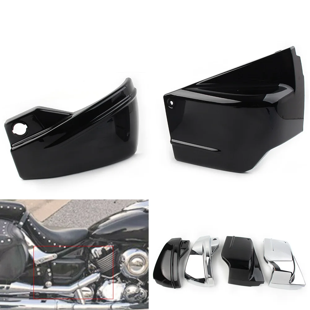 1Pair Motorcycle ABS Battery Side Cover Protector For Yamaha V Star 650 DragStar 650 XVS650 XVS650A Glossy Black/Chrome