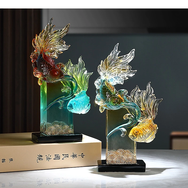 Lucky Carp Statue Decoration Resin Crafts Office Desktop Home Accessories New Year Wealth Attraction Gift