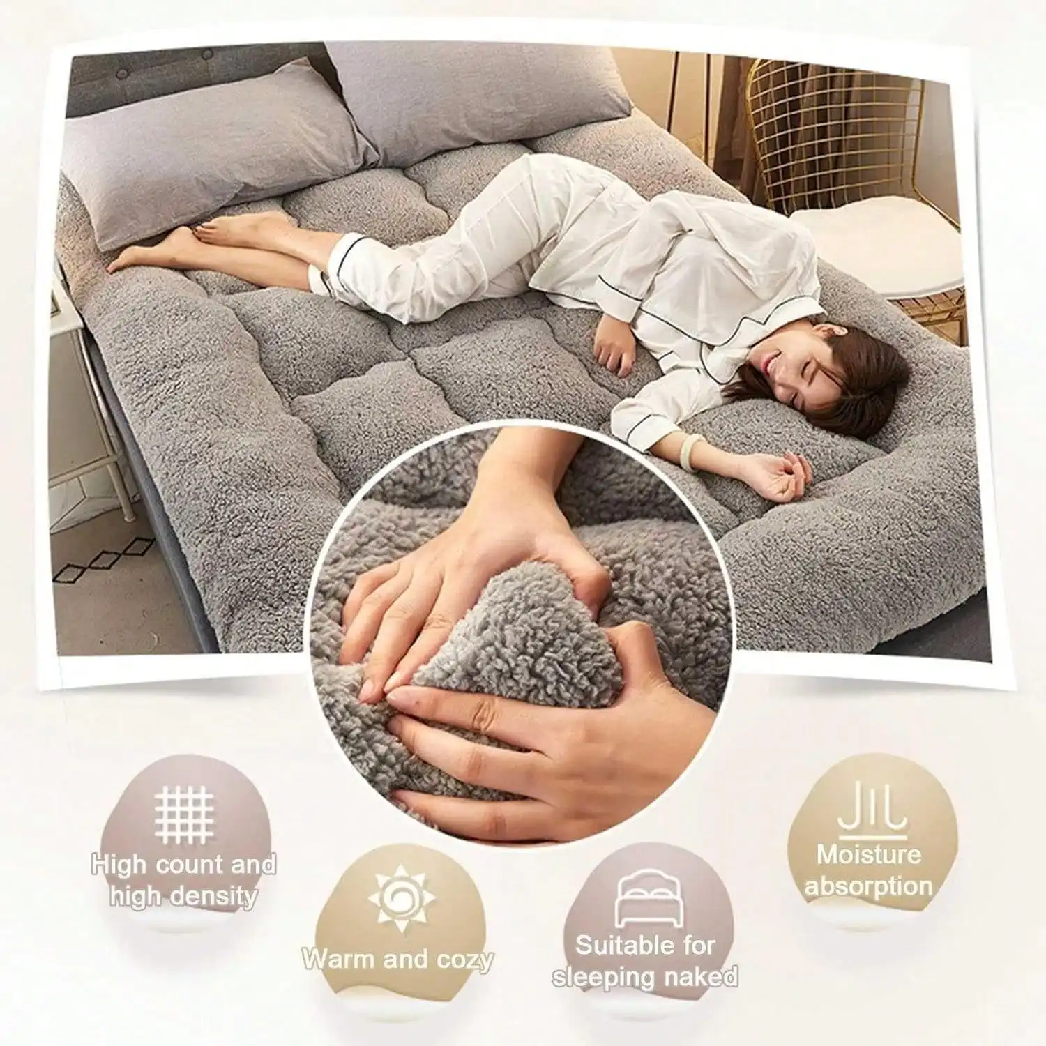 Japanese Futon Mattress, Extra Thick Fluffy Floor Futon Mattress, Super Soft Shaggy Roll Up Sleeping Pads, Portable Sleeping Mat, Sofa Mattress, Guest Bed