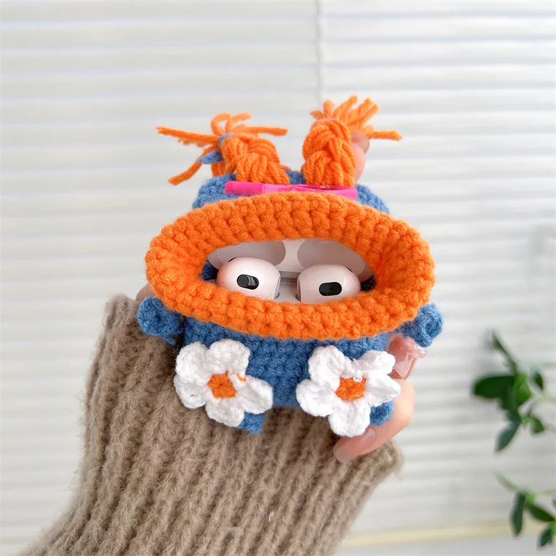 Knitted Flower Big Mouth Doll Case for Apple AirPods 1 2 3 Pro Cases Cover IPhone Bluetooth Earbuds Earphone Air Pod Pods Case