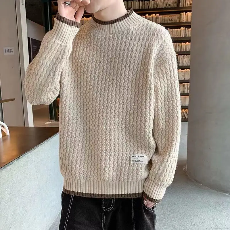 Blue Crewneck Knit Sweater Male Pink Round Collar Men's Clothing Black Pullovers Business Long Sleeve 100% Ugly Sale Fun X Mode