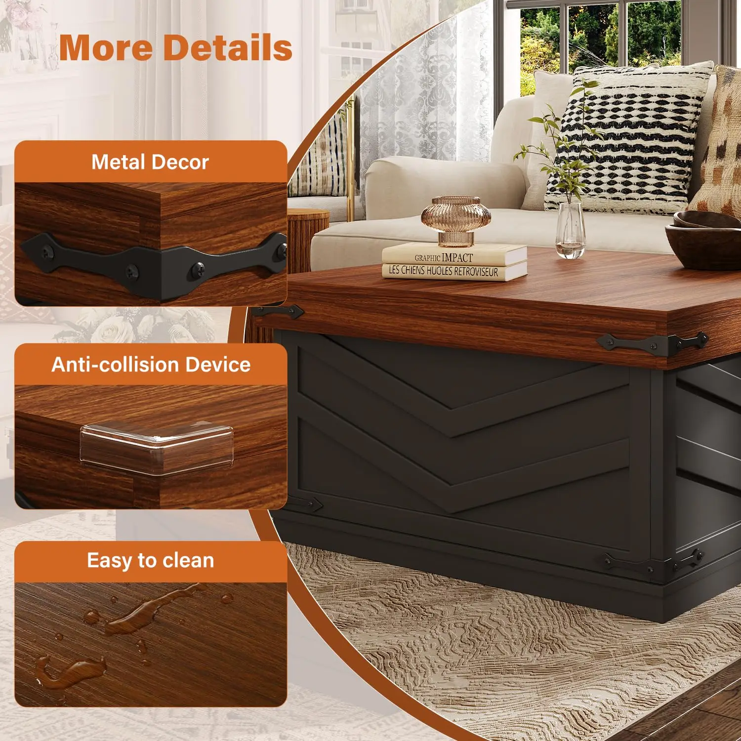 Lift Top Coffee Table Sliding Square with Hidden Storage Organizer Multi-Functional Table  31.5
