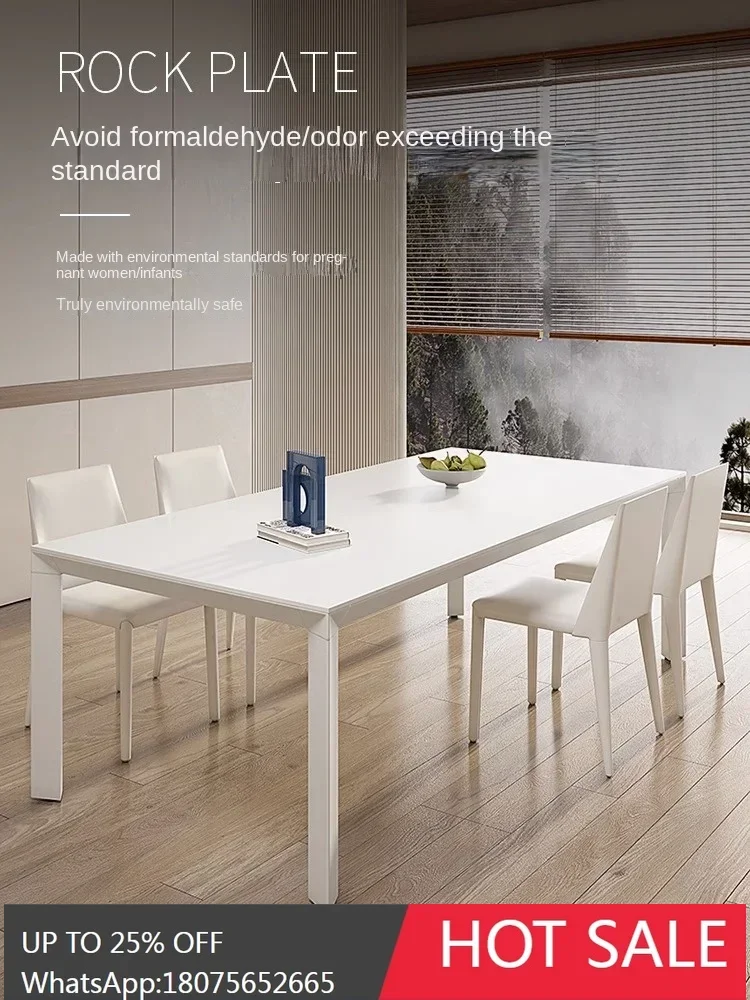 pure white rock slab rectangular table Italian minimalist light luxury dining table and chair combination