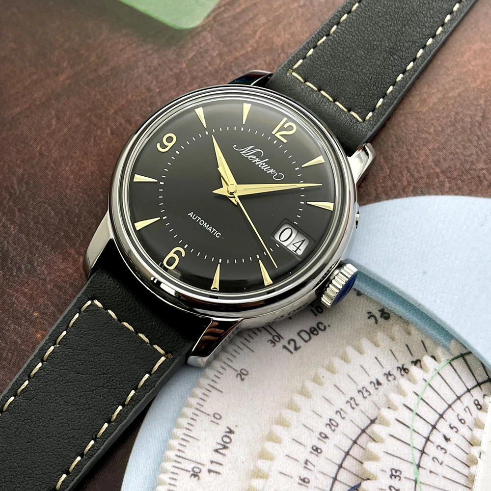 Новые деловые часы Merkur с автоматическим механическим механизмом, отличный календарь с сапфировым стеклом, классический 38 мм с сапфировым стеклом, Relogio Masculino