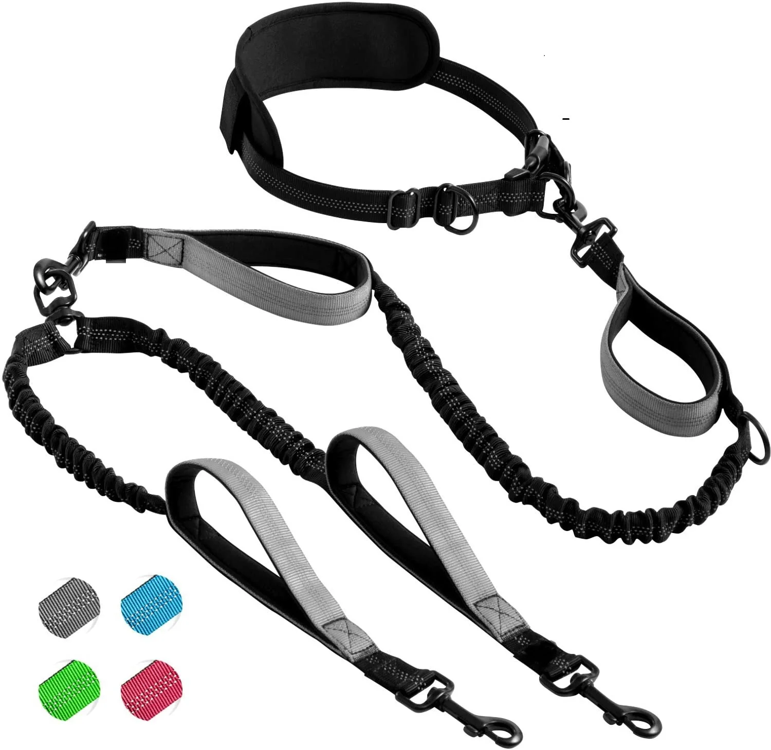 Hands Free Double Dog Leash for Medium and Large Dogs Dog Leash for 2 Dogs with Padded Handles Reflective Stitches No Pull