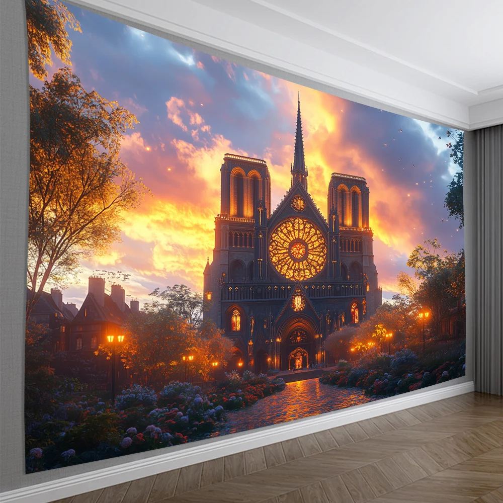 Notre-Dame de Paris Digital printing polyester wall hanging tapestry decorative Living room bedrooms Office background gift