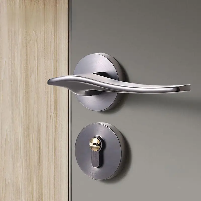 

Simple indoor mechanical door lock, bedroom study, office wooden door, 58 split lock, black door handle, modern