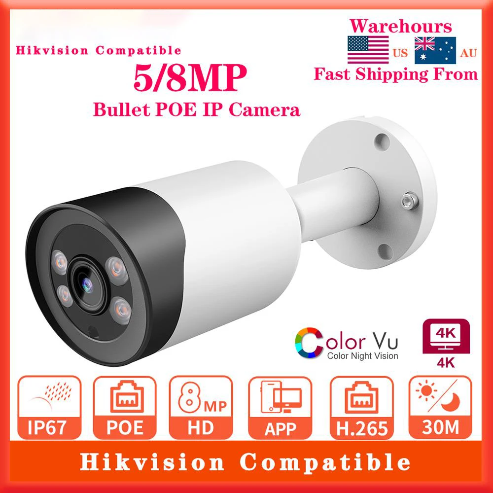 

Hikvision Compatible 4K 8MP Color Night Camera Colorful 5MP Security Build in Mic CCTV PoE Full Color ColorVu Bullet IP Camera