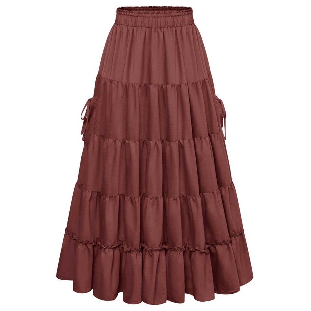 SD Women Vintage Renaissance Tiered Swing Skirt High Waist Comfy Elastic Waist Maxi Skirt Elegant Drawstring Ruched Skirts