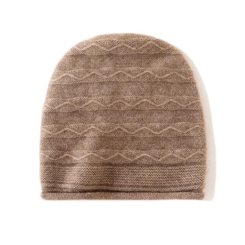 Women's 100% Pure Cashmere Knit Hat Thickened Twisted Flower Classic Stylish Solid Color Ear Protection All-Match Wrap Head Knit