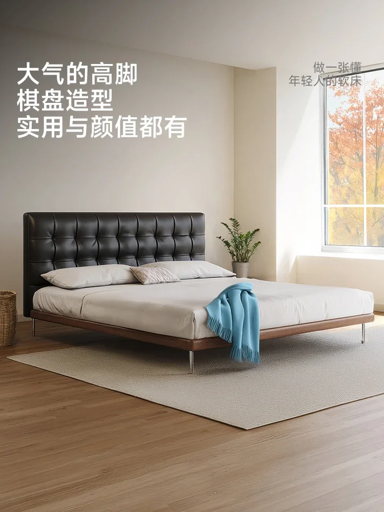 Chess piece leather bed, vintage waffle bed