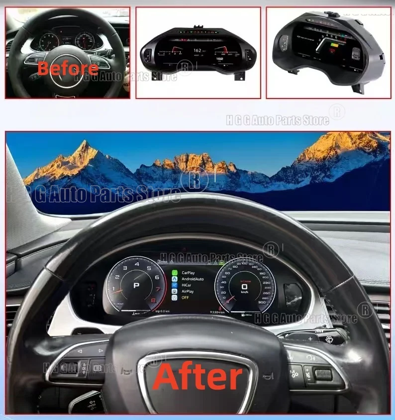 2011 to 2017 For Audi A8 Customized Steering Wheel Car LCD Digital Dashboard 8 inch Car GPS Navi Radio Wireless CarPlay gadgets