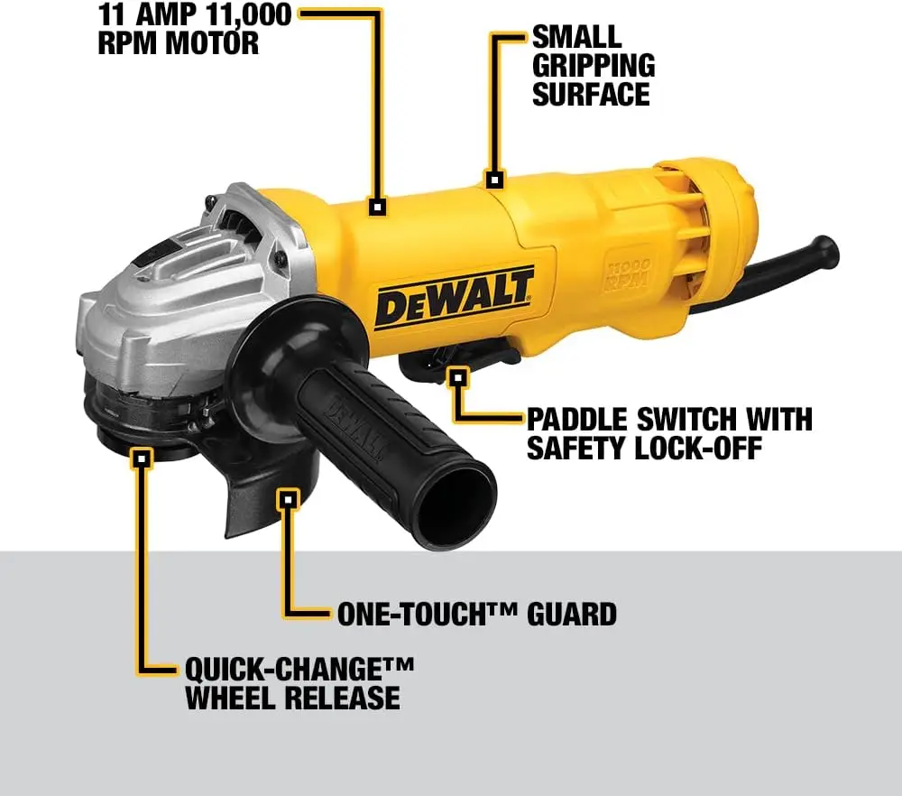 DEWALT Angle Grinder, 4.5 Inch, 11 Amp, With Paddle Switch (DWE402)