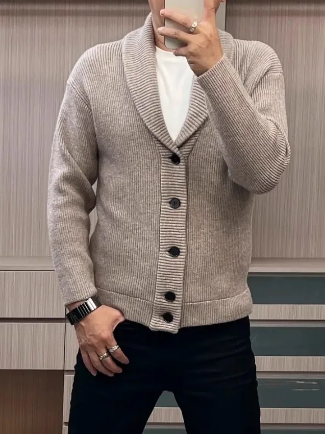 

Мужской вязаный кардиган-пальто: новая осенне-зимняя коллекция, высокое качество, легкий, с воротником-стойкой, стандартный крой, повседневный стиль