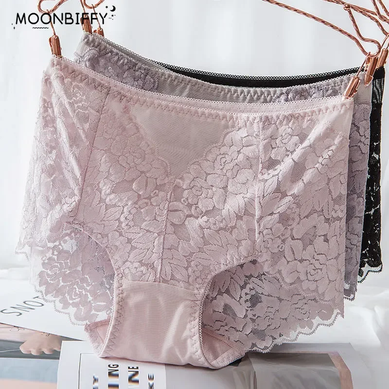 Ladies Sexy Mesh Panties High-waist Seamless Lace Underwear Briefs Transparent Silk Women Cotton Health Knickers Lingerie XXXL