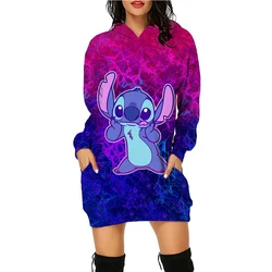 2024 Lovely Women's Hoodie Dress Hoodies Autumn S-3XLDisney Stitch print Series Anime Woman Clothes Kawaii Long Sleeve Y2k