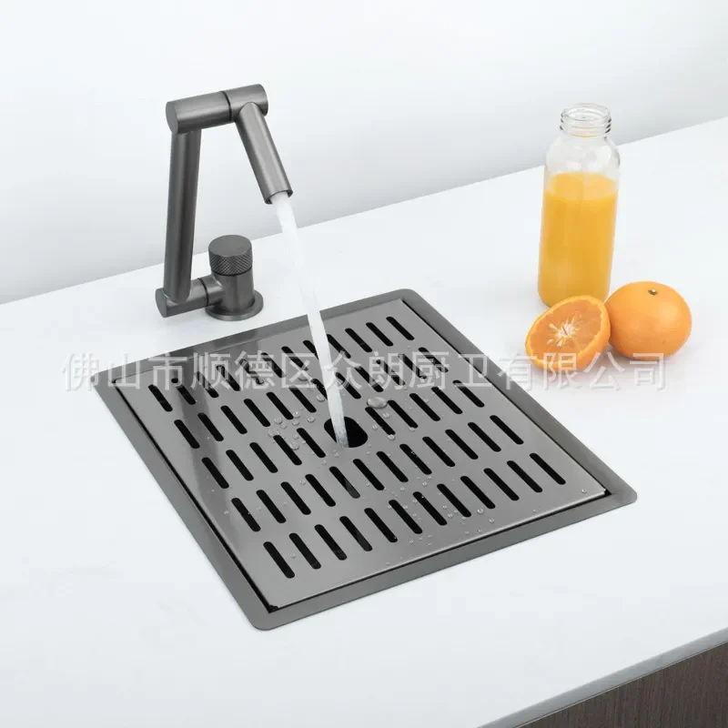 304 Stainless Steel Nano Black Handmade Kitchen Sink Single Bowl with Folding Faucet and Cover for Small Bar Cabinet Side