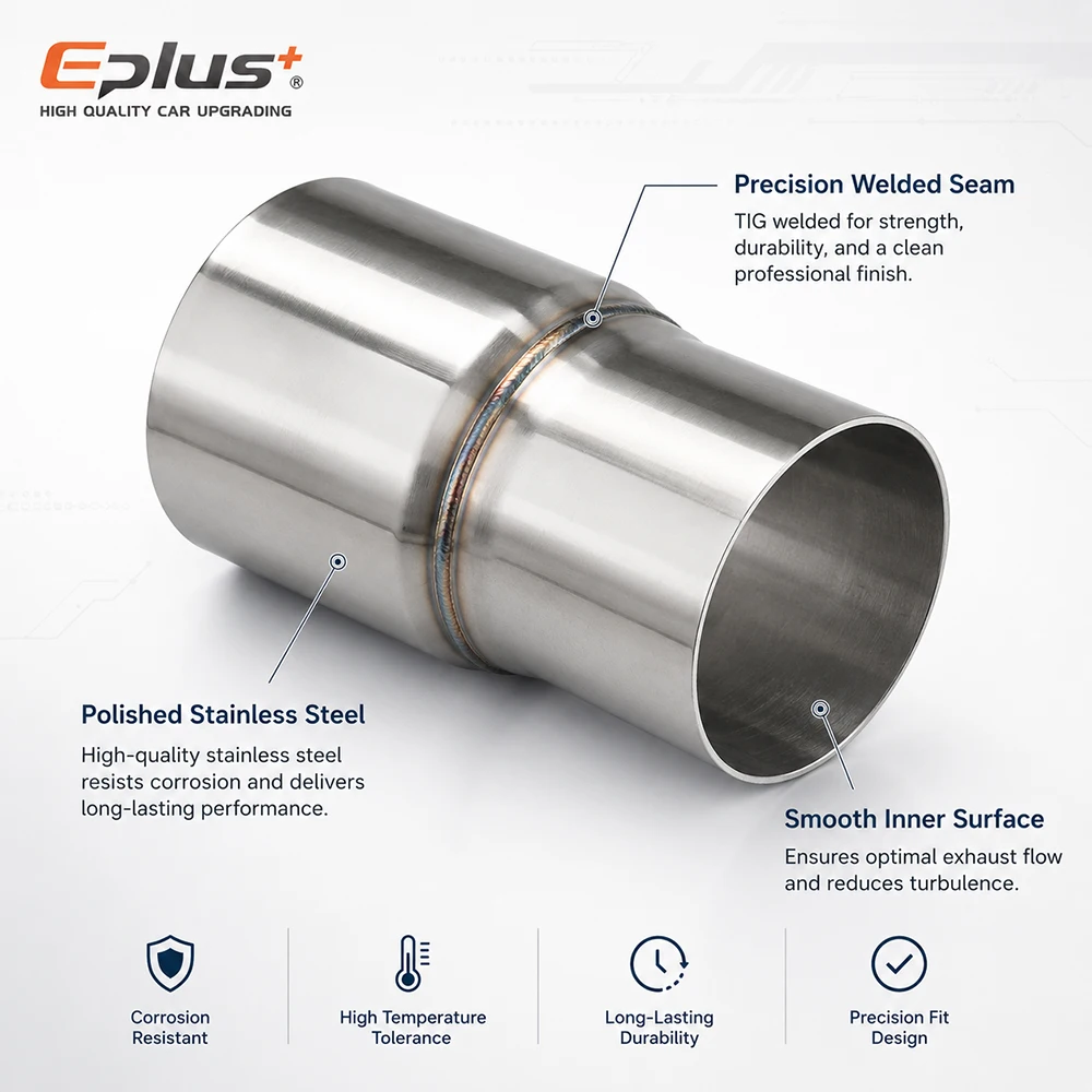 EPLUS Auspuffrohr-Reduzieradapter Edelstahl Universeller Gerader Anschluss für Auto- und Motorrad-Auspuffsysteme – Detail 4