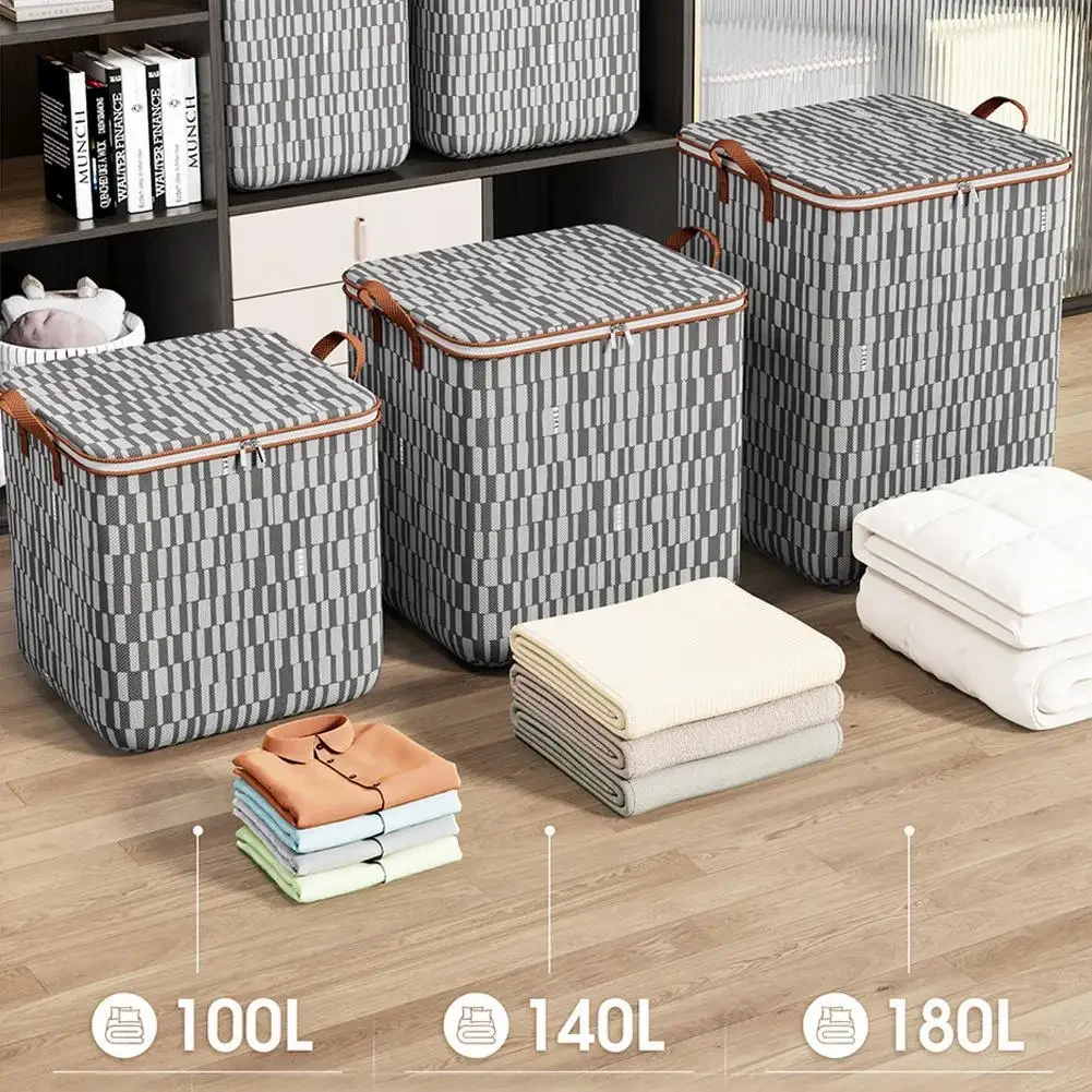 100/140/180L Quilt Storage Box Waterproof Clothes Storage Bags Large Capacity Wardrobe Organizers Space Saving for Clothes Quilt