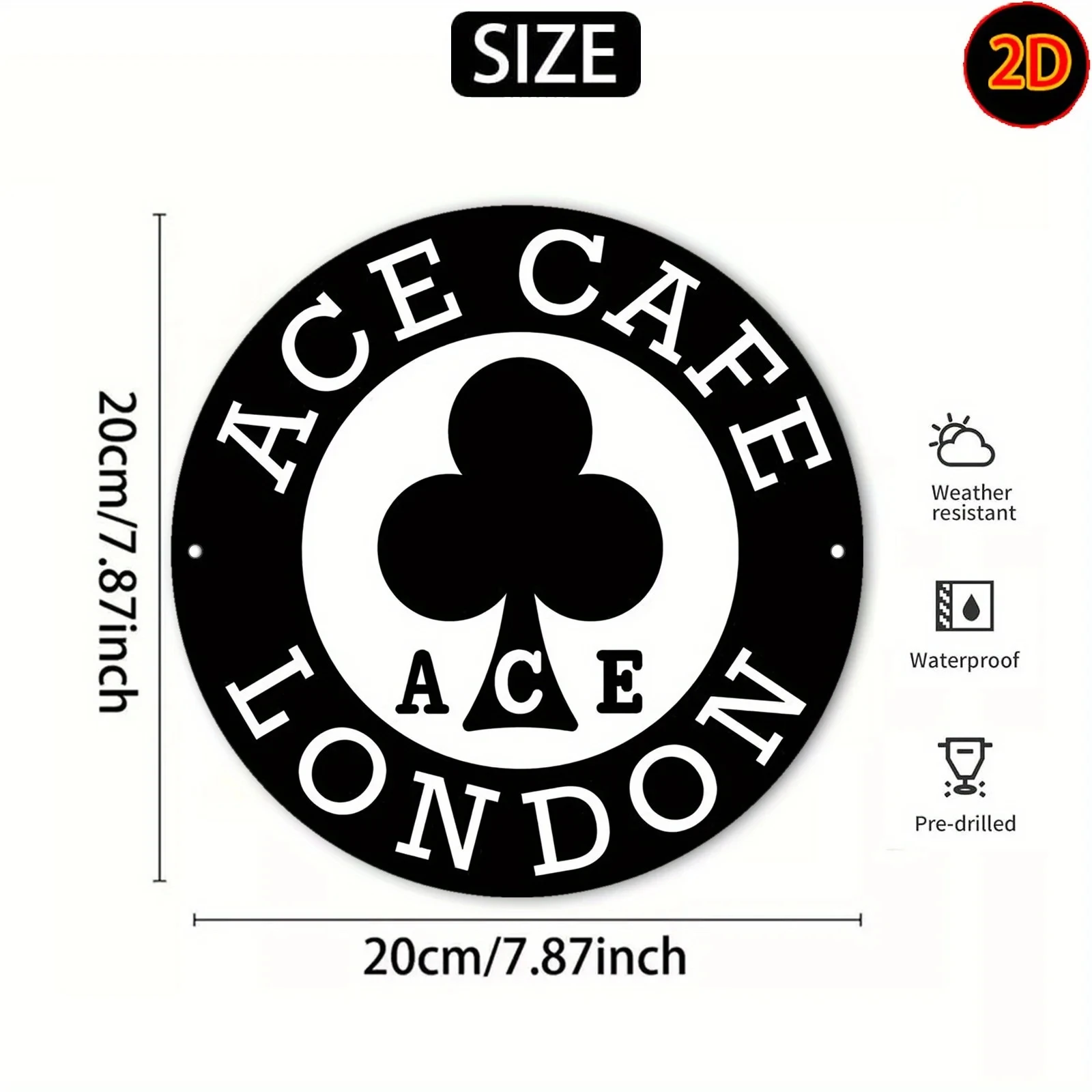 [2D Flat Surface] a Vintage Round Metal Plaque Printed on a 2D Surface, Showcasing a Unique Coffee and Motorcycle Culture Experience, under the [2D] Flat Surface