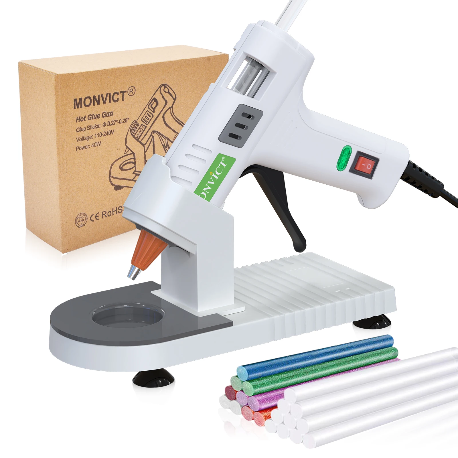 

Hot Glue Gun, MONVICT 40W Fast Heating Glue Gun Kit with A Glue Gun Stand and 30 Glue Sticks, Design for DIY, Crafts