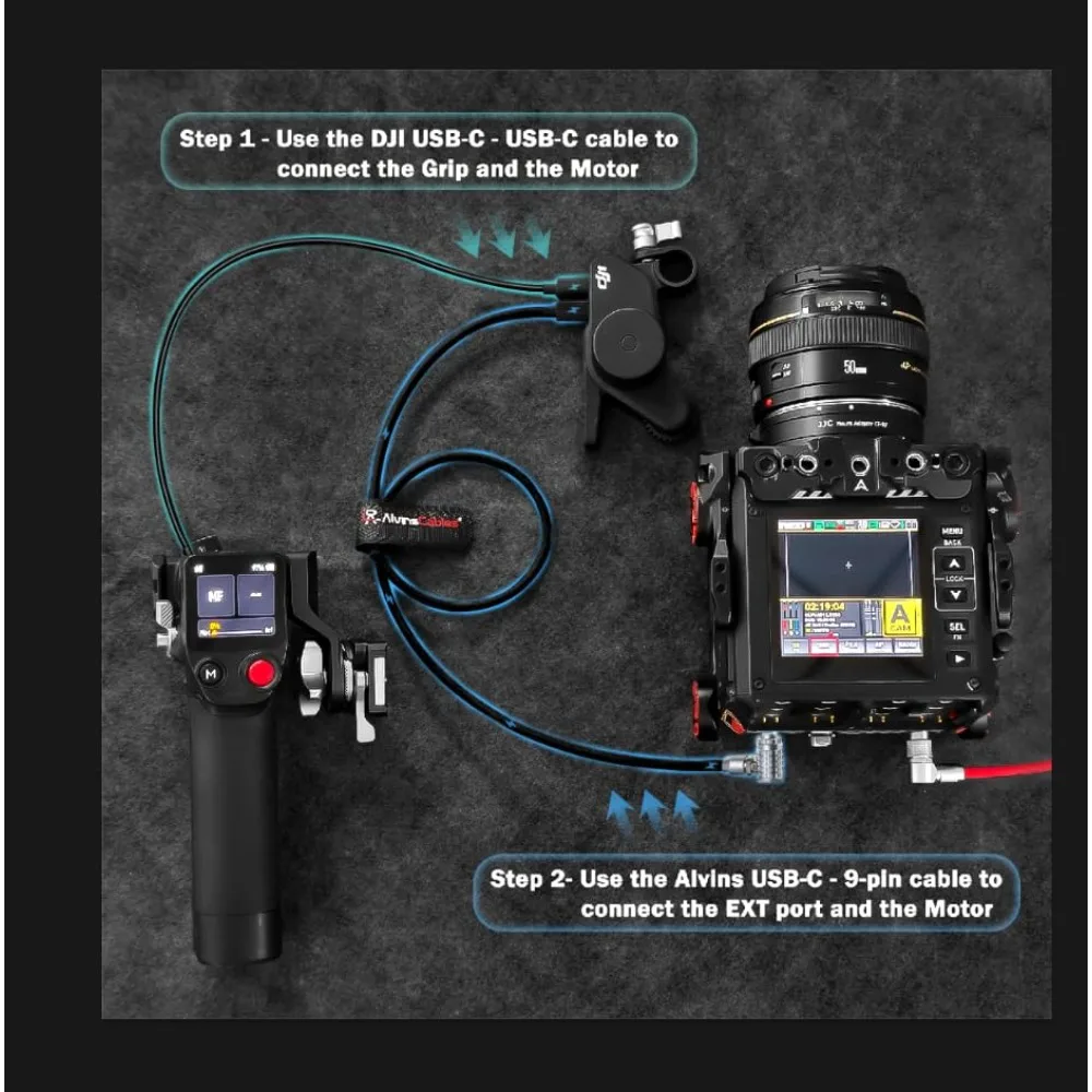 

Alvin's Cables Кабель управления записью для DJI Focus Pro, камеры RED Komodo, прямоугольный кабель EXT 9-контактный к кабелю управления USB-C Type-C