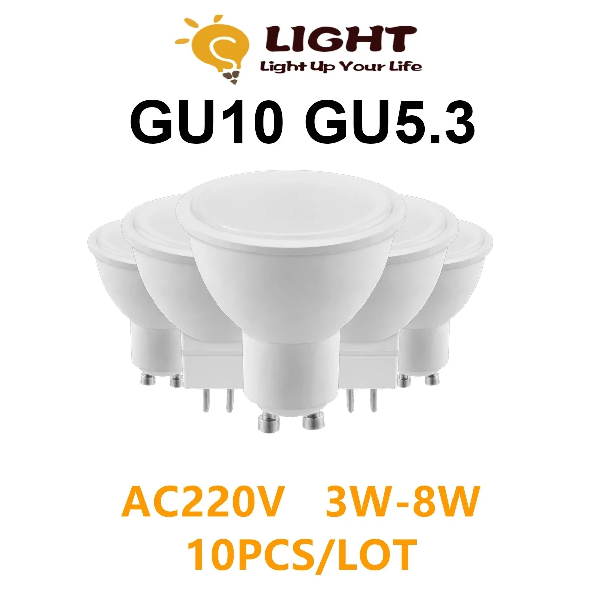 

10PCS LED Spotlight GU10 MR16 GU5.3 AC220V 3W-8W 38 120 degree high lumen warm white light replace 50W 100W halogen lamp