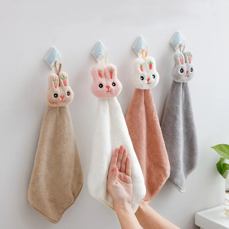 Cartoon Rabbit Wipe Hand Towel Soft Thicken Coral Fleece Super Absorbent Quick Dry Children Terry Towels for Kitchen Bathroom