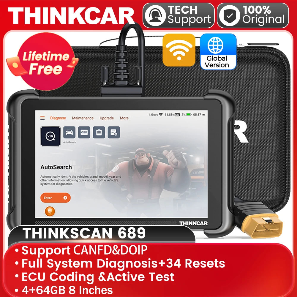 

THINKCAR THINKSCAN 689 OBD2 Scanner CAN FD/DOIP Lifetime Free ECU Coding Bi-directional Control 34 Reset Full System Diagnostics