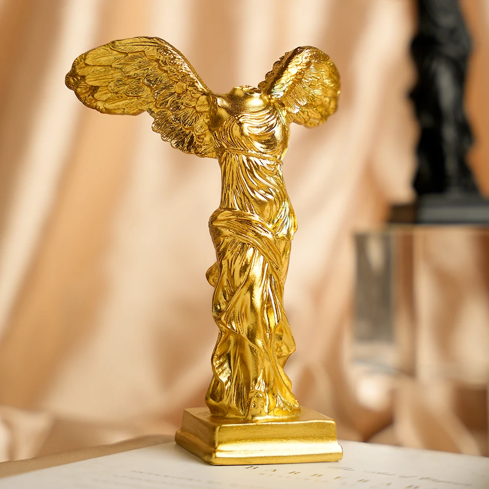 Winged Victory of Samothrace Statue, Ancient Greek Goddess Sculpture, Resin Nike Figurine for Home Office Decor, Gold/Black/Blue - view 6