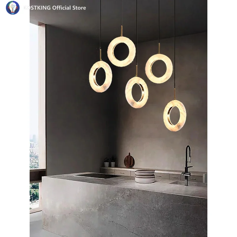 Marble Ring Pendant Light Modern Staircase Led Luxury Restaurant Ceiling Chandelier Home Decor Lustres Dining Room Hanging Lamp