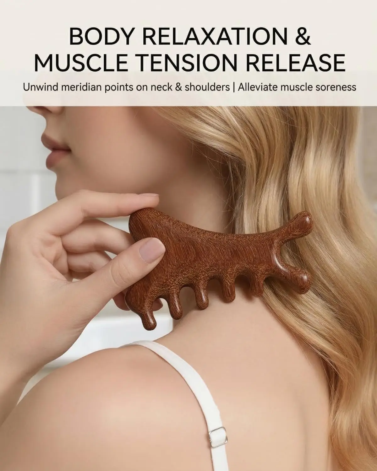4-in-1 Sandelholz-Kamm für Gesichts- und Körper-Lymphdrainage, Modellierung und Kopfhautmassage, für Augen- und Nasenpflege, Gua-Sha-Gesichtswerkzeuge – Detail 5