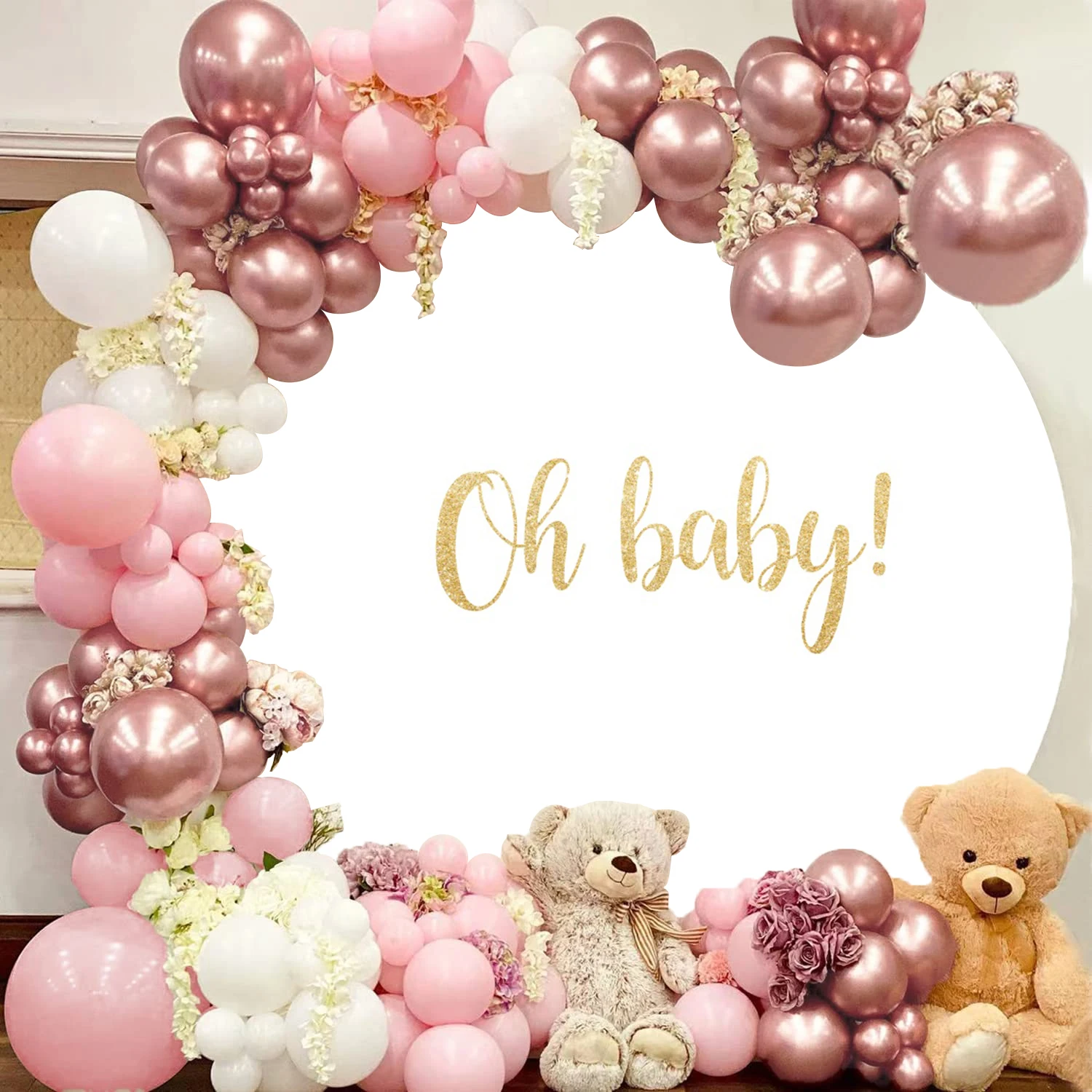 Jednolity kolor białe okrągłe tło okładka Baby Shower urodziny portret dla dorosłych koło fotografii tło impreza ciążowa