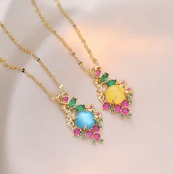 Fashion Colorful Zircon Creative Geometry Pendant Necklaces for Women Girls Stainless Steel  Romantic Jewelry Accessories Gifts