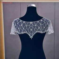 TOPQUEEN Crystal Rhinestone Bridal Wraps White Lace Wedding Shawl Jacket Bolero Wrap Bridal Wedding Wholesale SG14