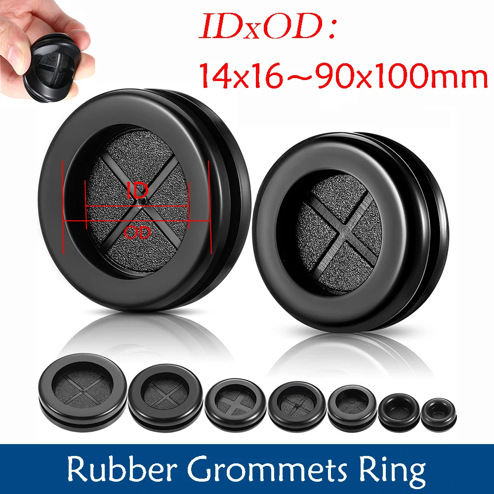 Black Round Double Sided Protective Coil Rubber Sealing Cap Hole Plug For Protection Wire Cable Seal Ring Grommet 14x16~90x100mm