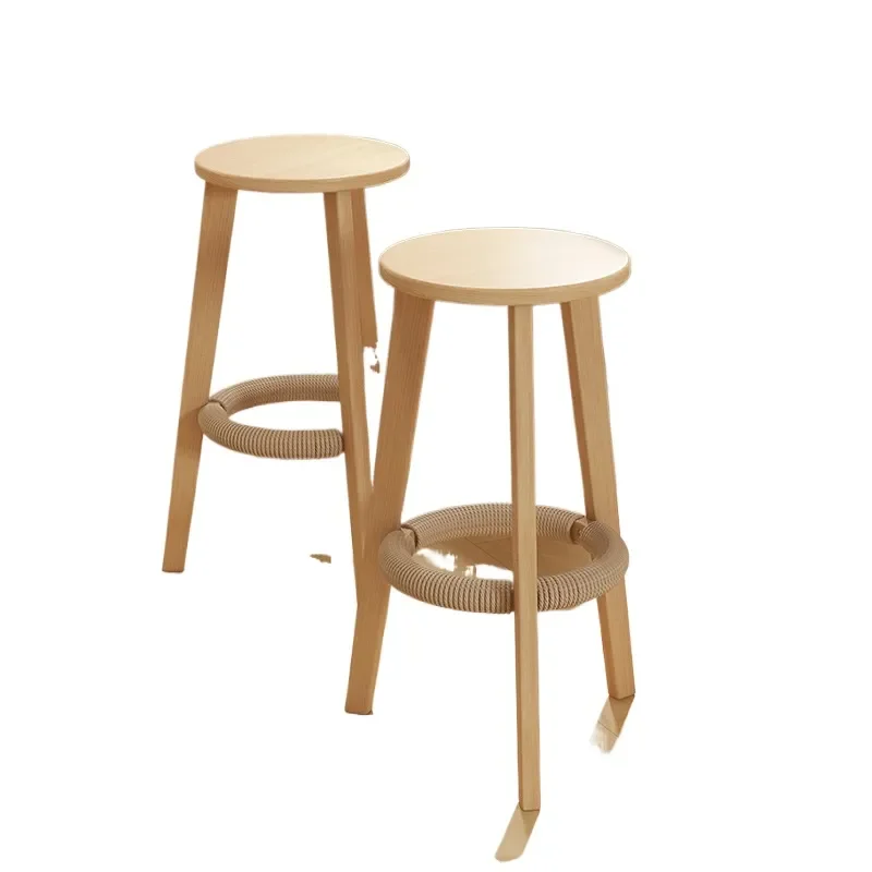 Modern Simple Nordic Solid Wood Bar Stool High Chair for Home Restaurant Island Counter Log Style Dining Seat Furniture