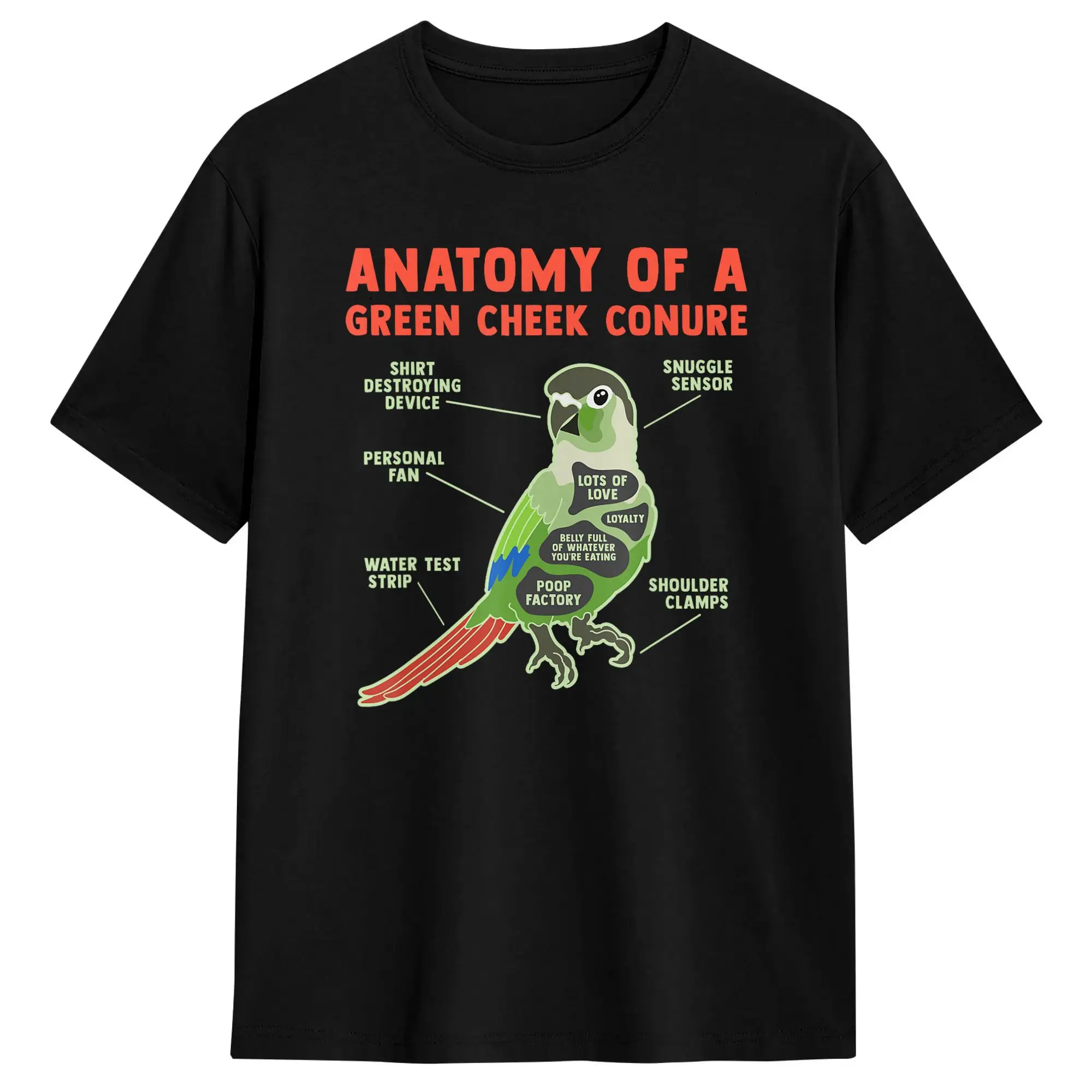 Fun Funny Green Cheek Conure Bird Lover Pineapple Parrot T-Shirt for Men Crew Neck 100% Cotton T Shirt  Short Sleeve Tee Shirt