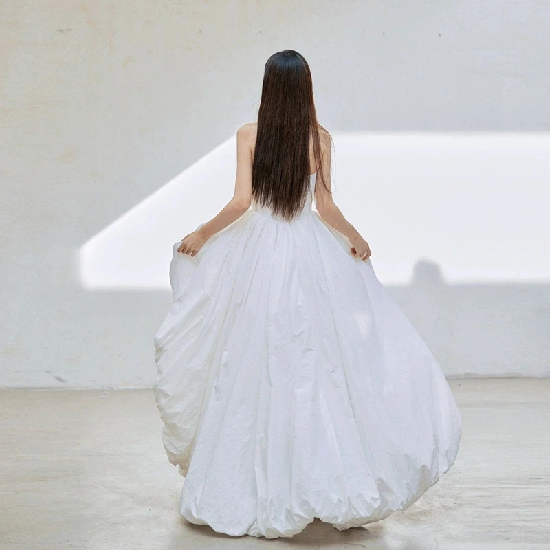 PJN 2025 Strapless Wedding Engagement Dress Women Pleated Graduation Gown Dresses Formal Long Evening Party Performance Dress