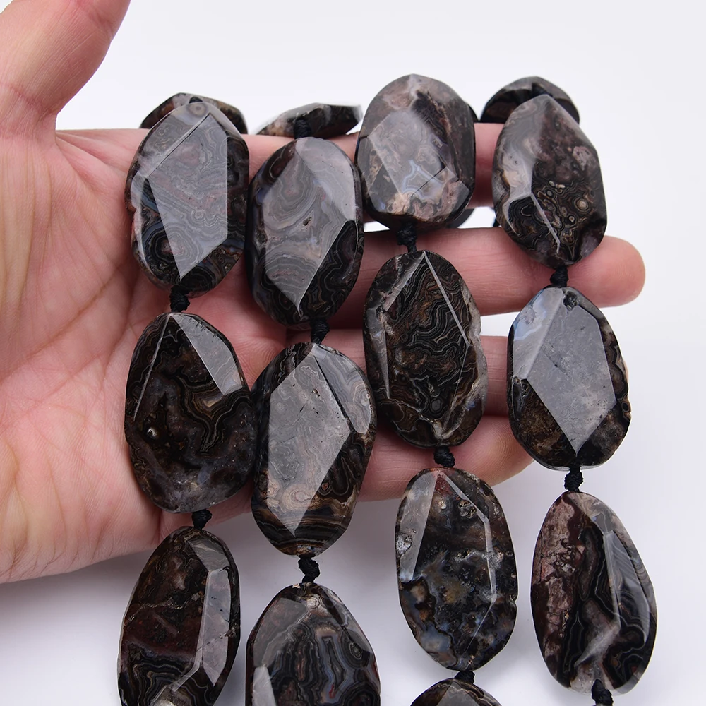 APDGG Large Natural Black Chrysanthemum Stone Coral Jaspers Chunky Slice Loose Pendant Beads 17