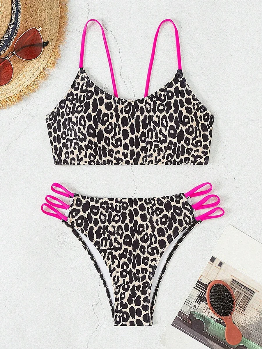 Sexy leopardo micro bikini 2025 maiô feminino banho de cintura alta conjuntos biquinis brasileiro bandeau beach wear maiô