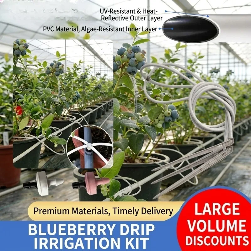 Blueberry Drip Irrigation Kit, 4 Outlet PE Drippers with Pressure Regulator for Greenhouse, Garden, and Potted Plants Automatic