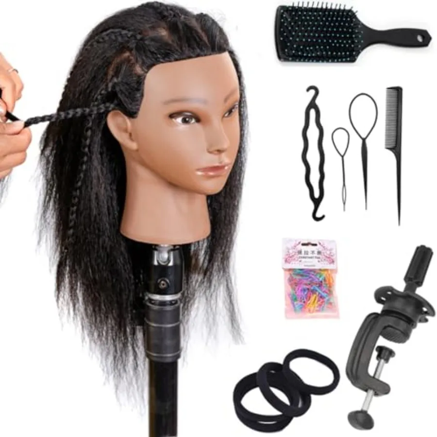 Cabeça de manequim de 16 polegadas com 100 cabelo humano para prática de cosmetologia: ferramenta realista de treinamento de estilo de cabelo e trança, ideal para