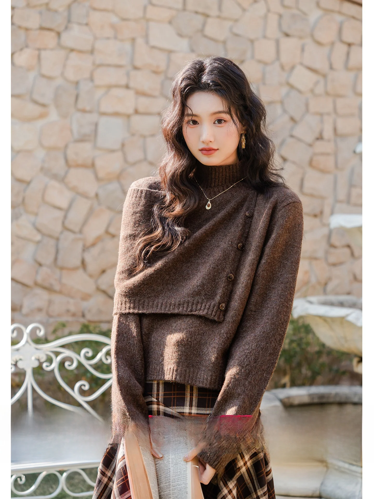 

High Ne Knitted Two-Piece Set Design Sensation Lazy Sle Polyester Fiber Women's Loose Fit Long Sve ort Length Coat