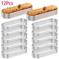 12Pcs Oval Muffin Tart Rings Stainless Steel Porous Tart Ring Perforated Cake Mousse Mold Cookies Cutter Pastry Quiche Mold Tool
